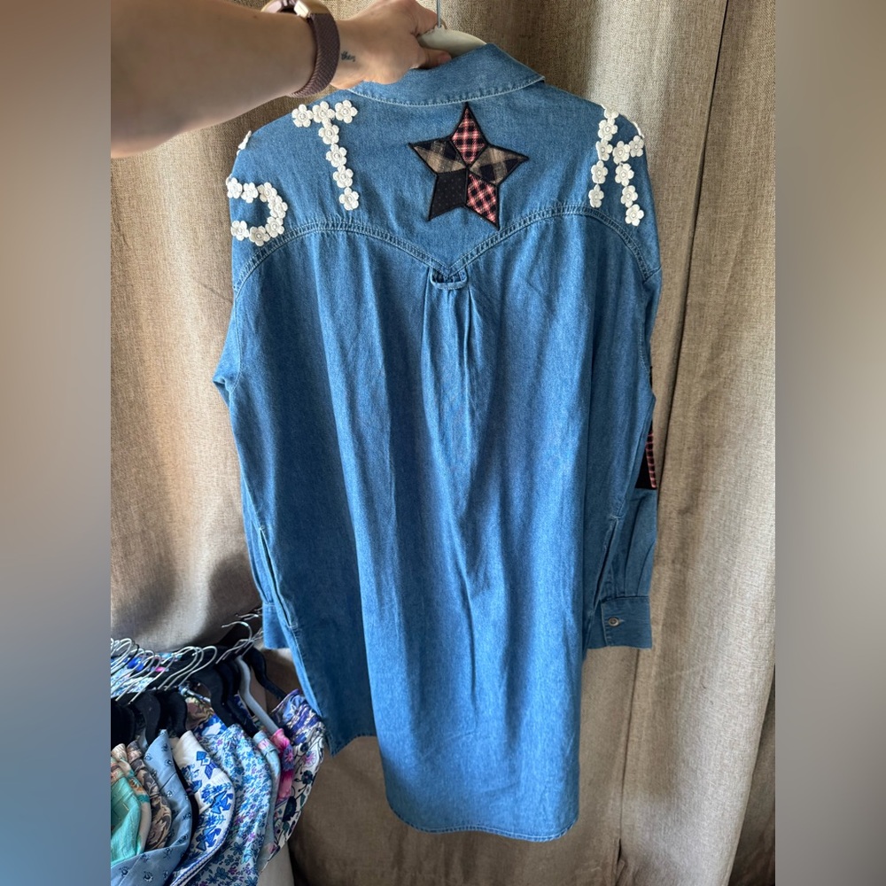 Spell Bombshell Patchwork Denim Shirt with Heart … - image 6